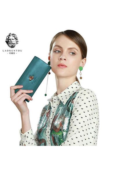 Laorentou Freya Γνήσιο Δερμάτινο Ιταλικό Πορτοφόλι Διπλού Μαγνήτη Μακρύ Γυναικείο Πορτοφόλι - Γυναικεία Κάρτα