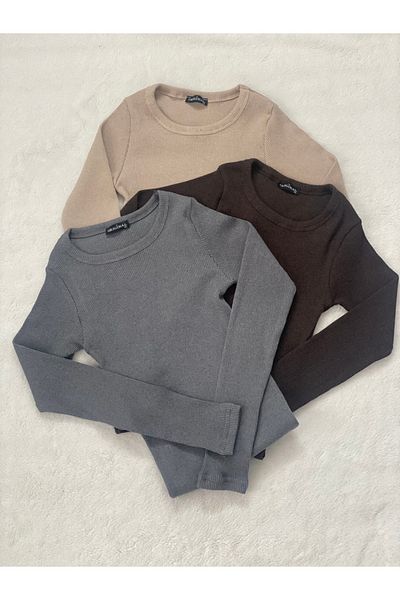 Wearflawless 3-Piece Crew Neck Corded Long Sleeve Blouse - 100% Cotton