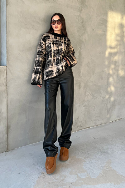 Seda Yalçın Atelier Black Wide Leg Leather Trousers