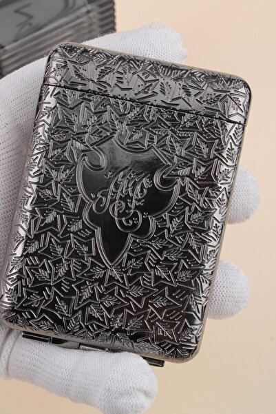 By Marine İşlemeli Retro Tasarım Metal Sigara Tabakası Siyah 23bm923ksr01