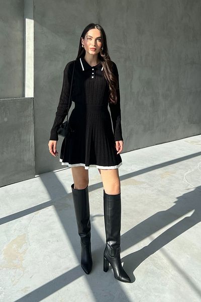 Seda Yalçın Atelier Black Polo Neck Knitwear Sweater Skirt Set