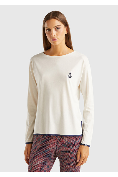 United Colors of Benetton Top de pijama cu mânecă lungă, cu piept brodat, din...