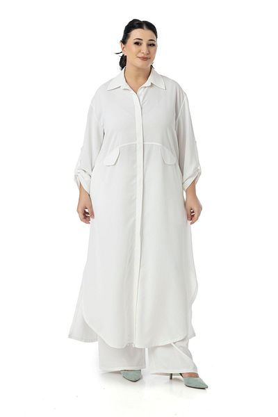 DISENTIS MODEST Set cămașă și pantaloni lungi albe - mărime mare