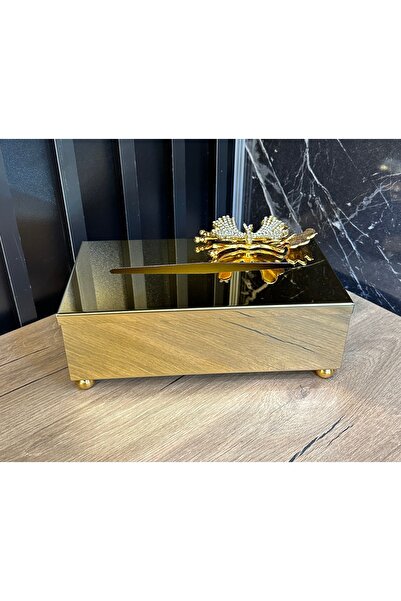 ZEKİ HEDİYELİK Kelebek Kapaklı Gold Metal Kutu Peçetelik