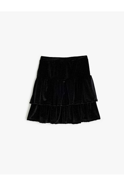 Koton Comfortable Fit Velvet Mini Skirt with Elastic Waist