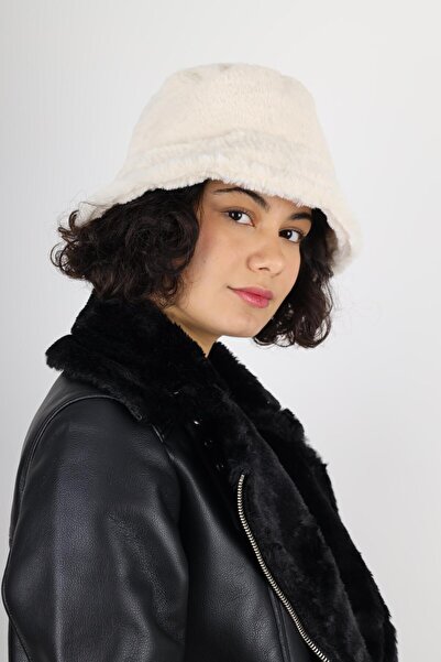MinaCarin Γυναικείο λούτρινο καπέλο με απαλή υφή με λευκή γούνα κουβά