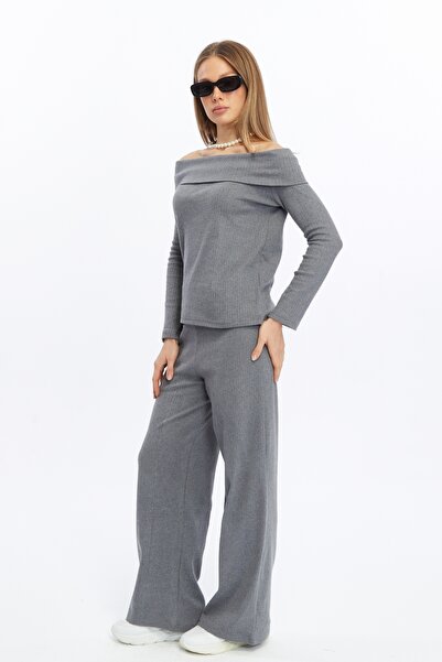 ESPOİRPLUS Smoked Women &Apos; S Set - Large Report, Raster Madonna Collar Bottom-Top Set