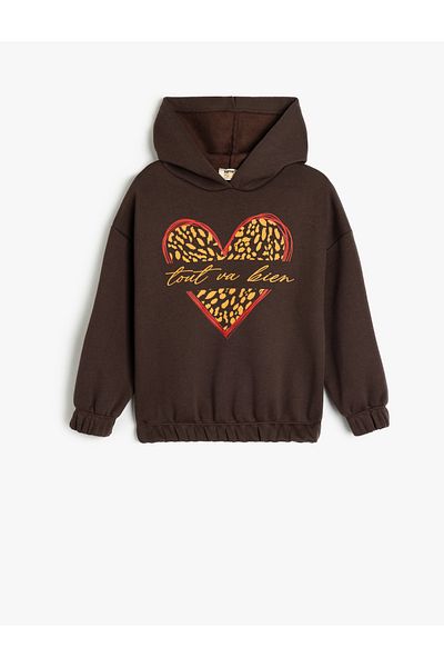 Koton Long Sleeve Heart Printed Hooded Sweatshirt