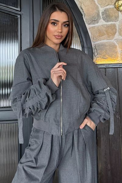 GÜLSELİ Dark Gray Sleeve Detailed Lined Women's Jacket