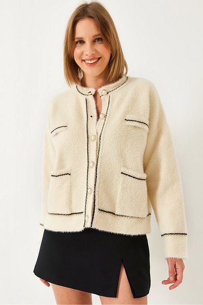 Bianco Lucci Damen-Strickjacke mit doppelter Tasche und Knöpfen, weich, 24101 60261247