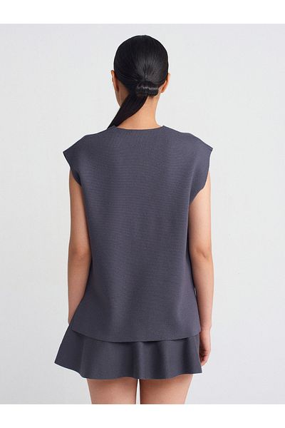 Dilvin 10694 Model Anthracite V-Neck Soft Knitwear Sweater