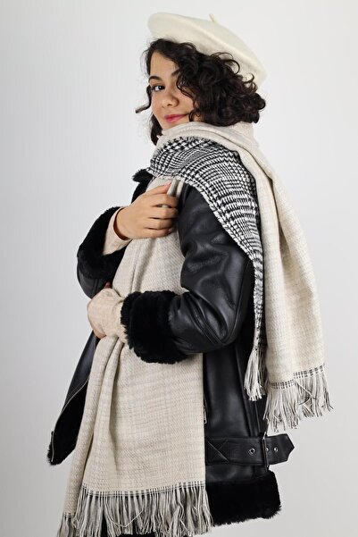 MinaCarin Women's Ecru French Felt Painter Beret and Double Sided Scarf Combo