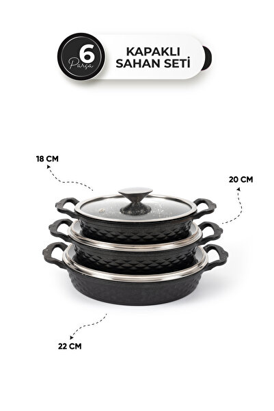 Skygo 6 Pieces Granite Casting Sahan Set with Lids - 16, 18, 20 cm Stylish and Durable Design