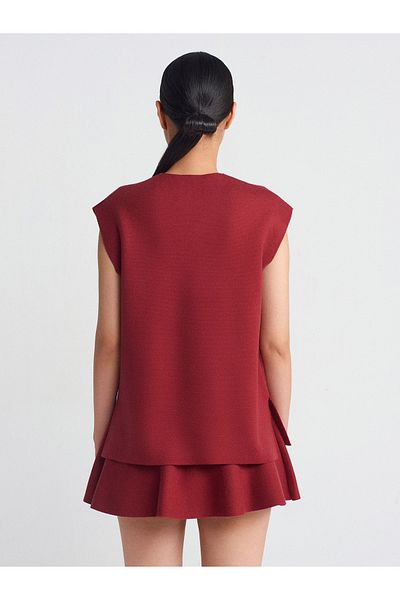 Dilvin 10694 Pulover din tricotaje cu textura moale model burgundy cu decolteu in V