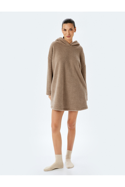 Koton Long Sleeve Oversize Hooded Plush Dressing Gown