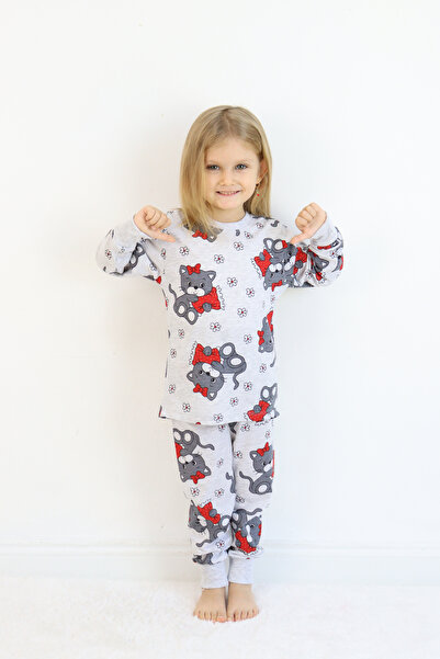 Pijamella Girls' Printed Pajamas Set Crew Neck Long Sleeve Top Elastic Waist Bottom