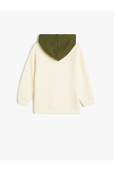Koton Hooded Bear Printed Long Sleeve Cotton Raised Sweatshirt