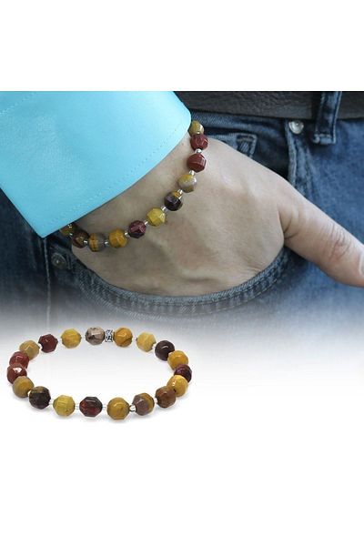 Tesbihane Facet Cut Mokaite Natural Stone Men's Bracelet