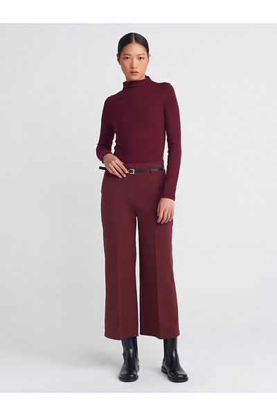 Dilvin 71596 Burgundy Belted Culotte Trousers