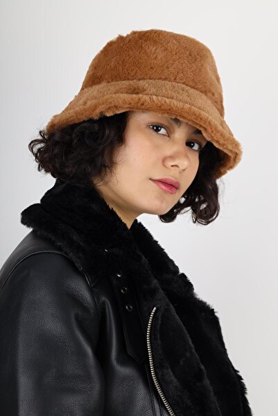 MinaCarin Γυναικείο καπέλο από μαλακή υφή από γούνα καφέ κουβά
