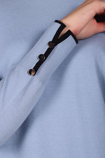 Sempre Pulover cu mânecă lungă, cu decolteu, albastru, negru, tricotaje - Detaliu cu nasturi 2577