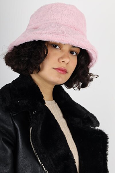 MinaCarin Γυναικείο βελούδινο καπέλο με απαλή υφή σε ροζ γούνα κουβά