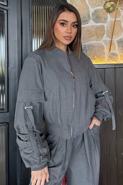 GÜLSELİ Dark Gray Sleeve Detailed Lined Women's Jacket