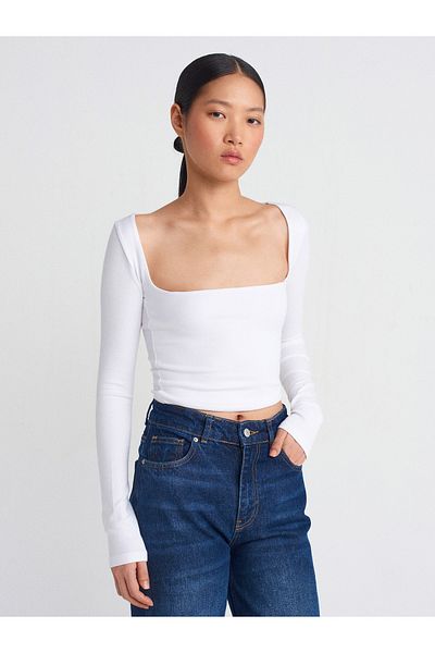 Dilvin 31507 Long Sleeve Top-White