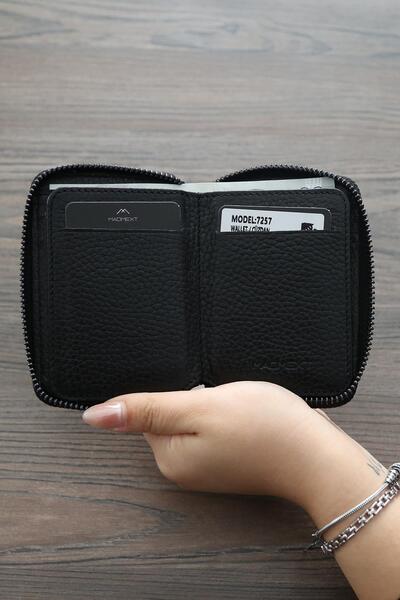 Madmext Siyah Fermuarlı Kart Bölmeli Hakiki Deri Erkek Cüzdan 7257