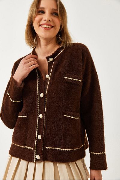 Bianco Lucci Damen-Strickjacke mit doppelter Tasche und Knöpfen, weich, 24101 60261247