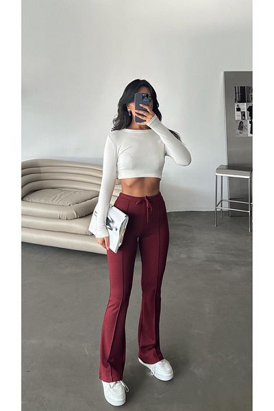 mydukkan.co Burgundy Front Stitching Trousers