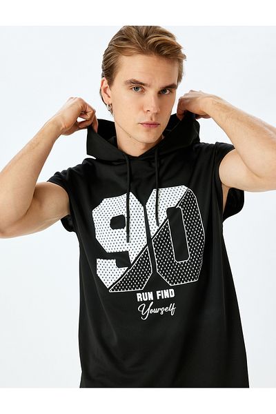 Koton Τυπωμένο Oversize Αμάνικο Σπορ T-shirt με κουκούλα