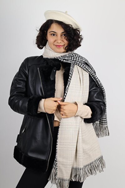 MinaCarin Women's Ecru French Felt Painter Beret and Double Sided Scarf Combo