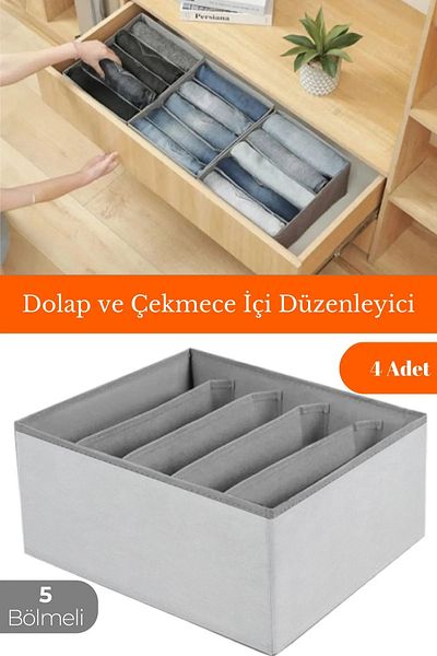 Spartek home textile 4 Pieces 5-Compartment Cabinet-Drawer Organizer for Clothes, Jeans, Sweaters, Shirts, Pants