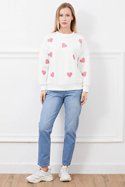 Butik Kalp Baskılı Sweatshirt