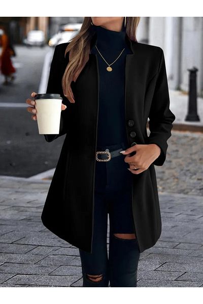 COjans Women's Long Sleeve Swallow Neck Front Button Short Stamp Coat