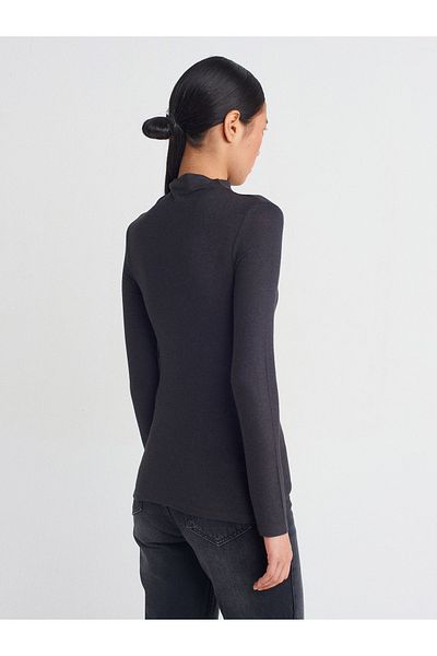 Dilvin 31391 Stand Collar Long Sleeve Top-Anthracite
