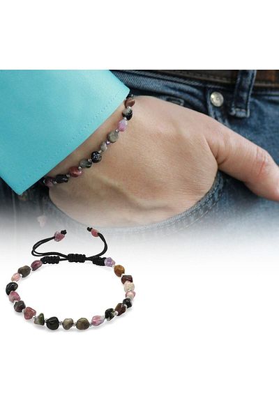 Tesbihane Macrame Braided Natural Cut Tourmaline Natural Stone Men's Bracelet