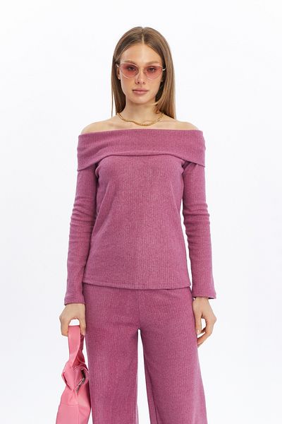 ESPOİRPLUS Women's Purple Color Wide Replated Charted Fabric Madonna Collar Bottom-Top Suit Madonnasuit