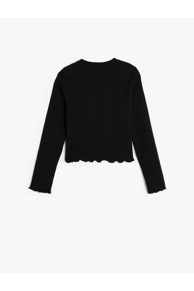 Koton T-shirt κοριτσιών μαύρου χρώματος με στάμπα και σλόγκαν, μακρύ μανίκι, βαμβακερός, τύπου crew neck 5skg10199ak