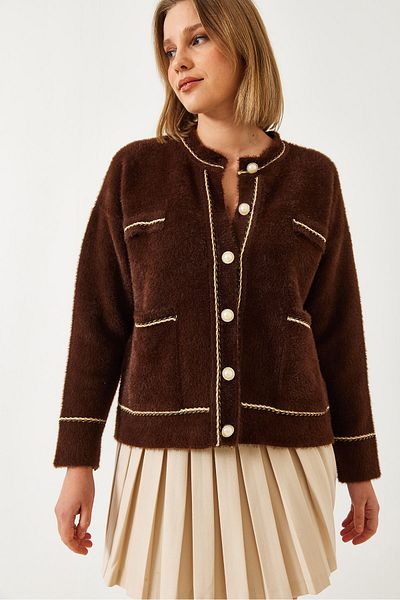 Bianco Lucci Damen-Strickjacke mit doppelter Tasche und Knöpfen, weich, 24101 60261247