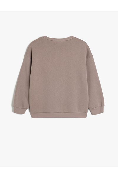 Koton Crew Neck Long Sleeve Slogan Printed Raised Sweatshirt