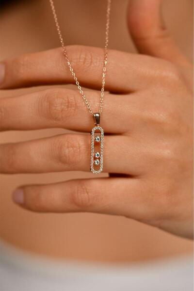 Roza Silver Zirkon Taşlı Rose Özel Tasarım Gümüş Kolye