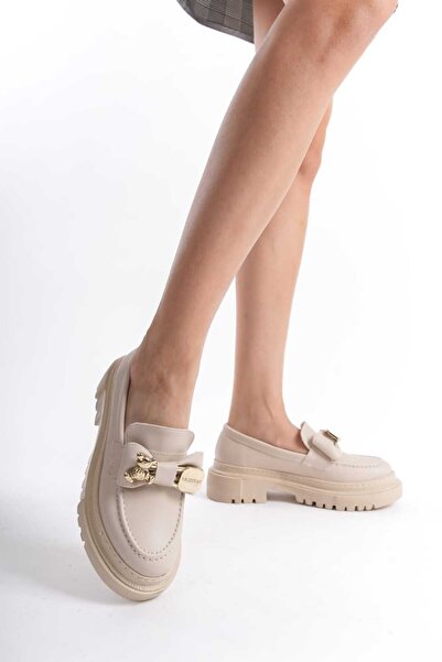 Zaza moda Bej Ayııcık Toka Detaylı Loafer Kadın Ayakkabı