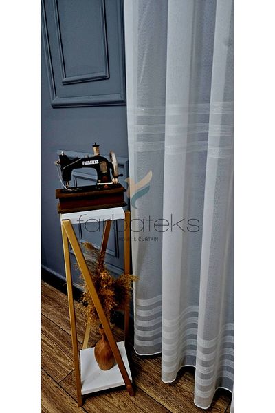 farbateks Elonora New 2 Layers Pleated Tulle Curtain with Silver Silver Spacing Stripe Silver Lurex