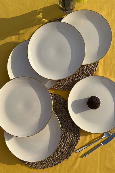 GÖNÜL 6 Ceramic Cake Plates - White Gold