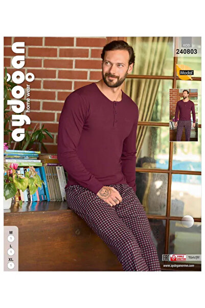 Aydoğan Men's Modal Long Sleeve Pajamas – 100% Cotton, Comfort and Elegance Together!