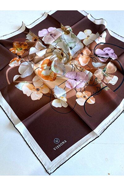 Vissona Eșarfă de mătase Twill pentru femei, maro - cupru