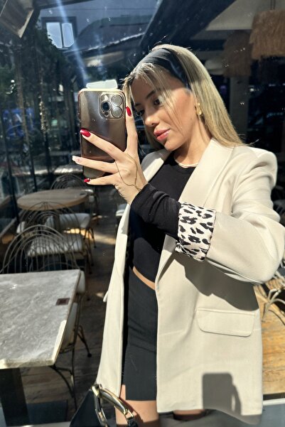 CurcunaShop سترة نسائية بياقة شال مبطنة بنقشة الفهد