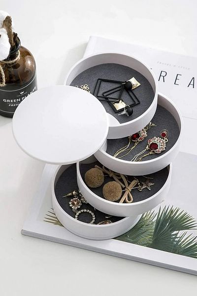 Fesya Home Quadra 2-Piece 4-Tier Swivel Jewelry Organizer - Stylish White Jewelry Box Organizer